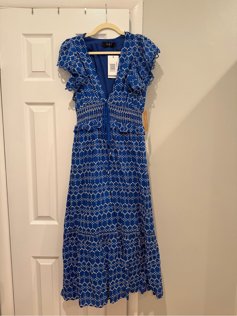 O.p.t.  Royal Blue Printed Maxi Dress with Ruffle Sleeves